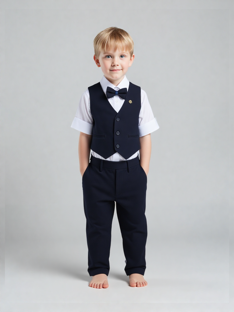 Boys' navy suit with bow tie after