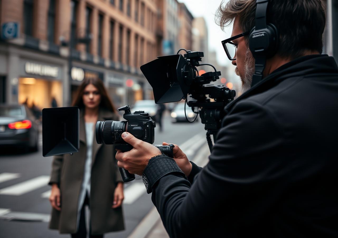 Photographer capturing a model on a street — traditional fashion photography